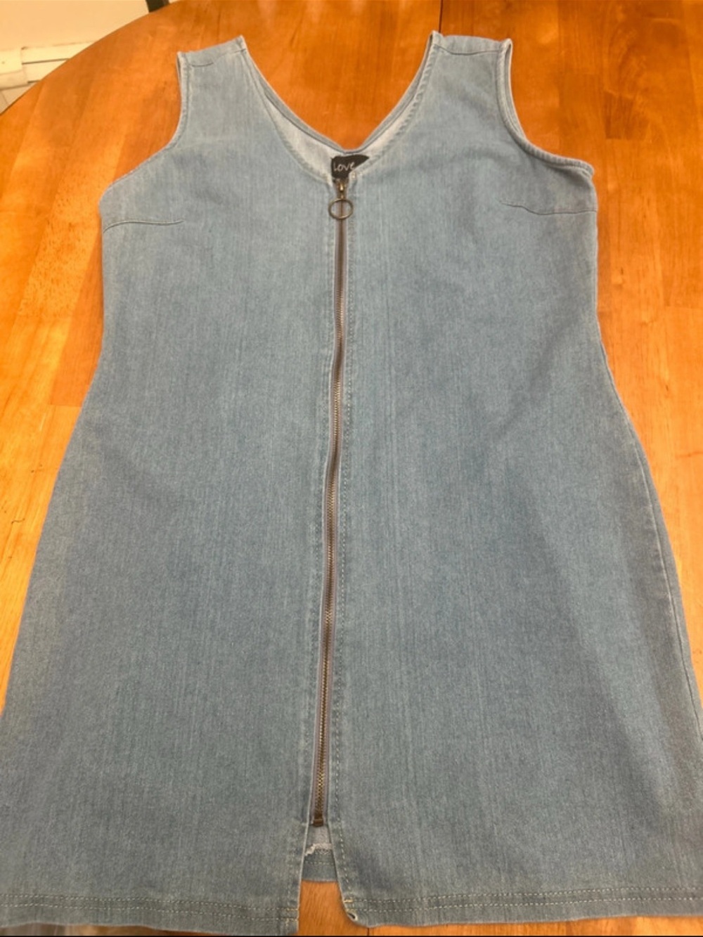 Vintage Chesley Light Blue Denim Zip-Front Sleeveless Dress